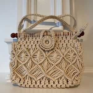 Lovely boho vintage 70's macrame and wood mini handbag